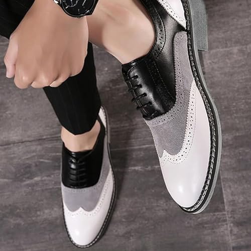 Men's Two-Tone Oxford Shoes Classic Fashion Lace-Up Low Cut Leather Dress Shoes Handcrafted Stitching Business Formal Derby Shoes3