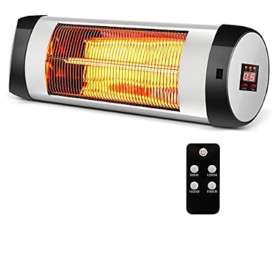 Tangkula 1500W Wall-Mounted Patio Heater, Outdoor Infrared Heater w/Remote Control, 3 Modes, 24H Timer, LED Display, 3 Seconds Instant Warm, IP65 Waterproof (Black)