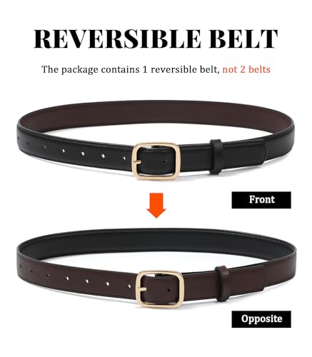 Kajeer Reversible Belts for Women, Two-in-One PU Leather Womens Belts for Jeans with Golden Buckle3