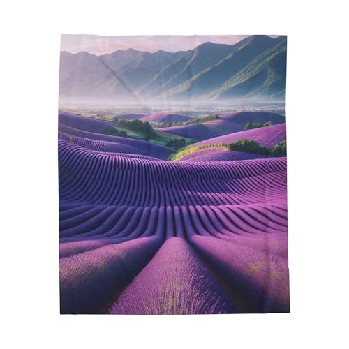 Furano Lavender Fields Plush Blanket - Cozy Velveteen Polyester for Adults