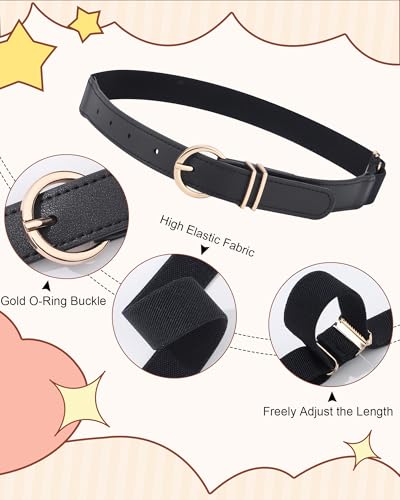 AWAYTR Elastic Leather Belt for Kids - Toddler Girls Belt for Uniform and Jeans with Gold Buckle3