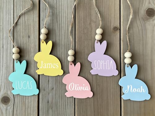 15Pcs Easter Basket Name Tags Decorations,DIY Blank Wooden Easter Bunny Tag Crafts Blank Holiday Gifts Sign,Cute Rabbit Decor for Decoration Party Hanging Ornament