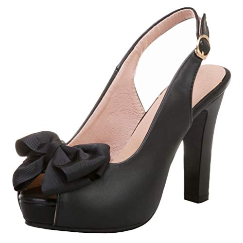 Caradise Womens High Heels Platform Slingback Peep Toe Pumps with Bow