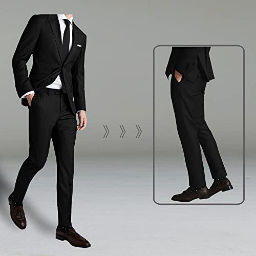 Men's Suit Slim Fit, 2 Piece Black Suits For Men, Solid Jacket Pants With Tie, Prom Wedding Homecoming Tuxedo Set M #TOP3
