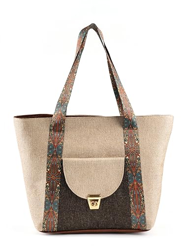 Image of Babbotty Jute Stylish Tote Bags for Women Big Size with Zip Multiple Compartments Inner Pocket Ladies Purse Handbags Girls Shoulder Hobo Bag for Office College Daily Use & Travel