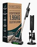 Olsen & Smith Self-Empty Cordless Vacuum Cleaner – Lightweight 1.96kg Stick & Handheld Bagless Hoover, 18kPa Suction, 25min Runtime, H13 HEPA, LED Headlights – Pet Hair, Car & Carpet - Grey