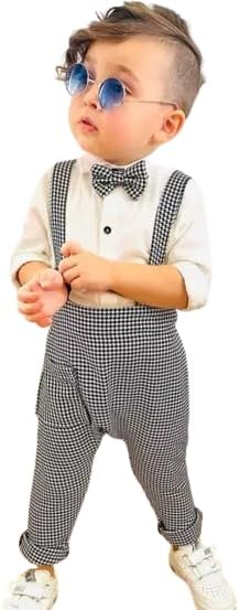 GJ 14 ENTERPRISE Boy's Cotton Blend Full Sleeves Shirt and Pant & Suspender Dungaree Set