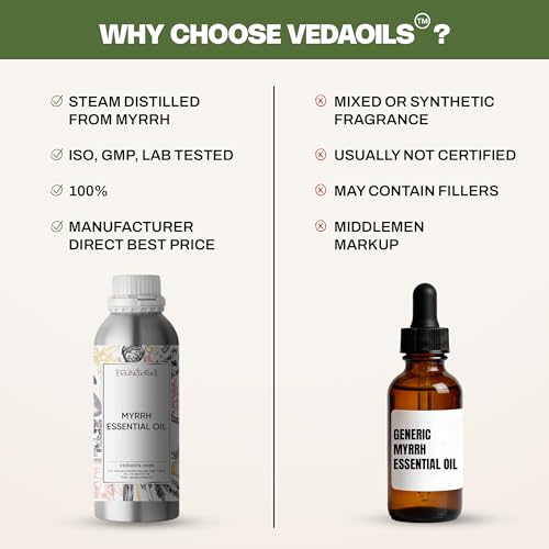 Image of VedaOils Myrrh Essential Oil 100ml | 100% Pure Myrrh Oil for Skin & Hair Care | Therapeutic Grade Resin Oil for Aromatherapy, Diffusers, Massage, Relaxation & Spiritual Practices