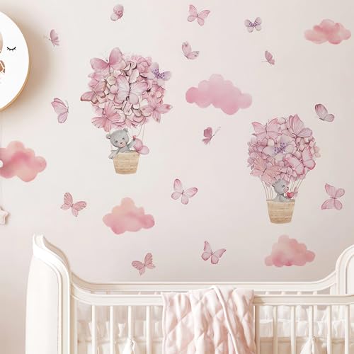 Vinilos Decorativos infantiles pink Baby Bear Butterfly