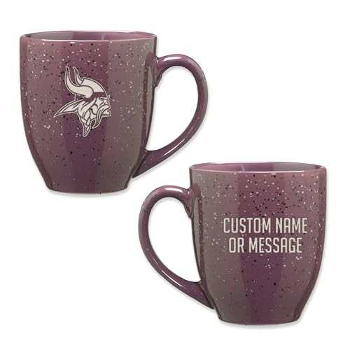 Rico Industries NFL Football Minnesota Vikings Purple Personalized 16 oz Team Color Laser Engraved Speckled Ceramic Coffee Mug