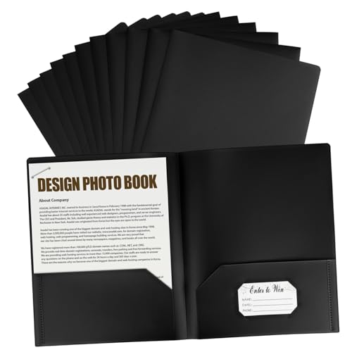 KAILIKETIY 12個 黒色ドキュメントフォルダー リーガル対応 二重ポケット 名刺スロット付き 書類整理用軽量ファイルケース オフィス収納用ファ