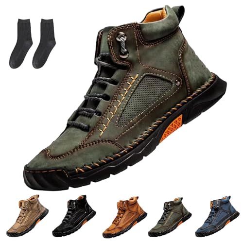 Sawbehind Mens Boots, Sawbehind Men's Comfortable Handmade Leather Boots, Outdoor, Waterproof, Hiking Boots, Arch Support, Spacious Toe Box, Arch Support