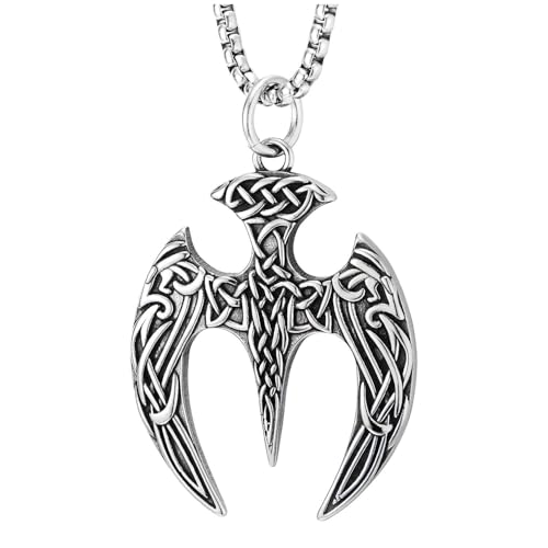 Collier hache de combat viking pour homme avec pendentif double lame et nœud celtique
