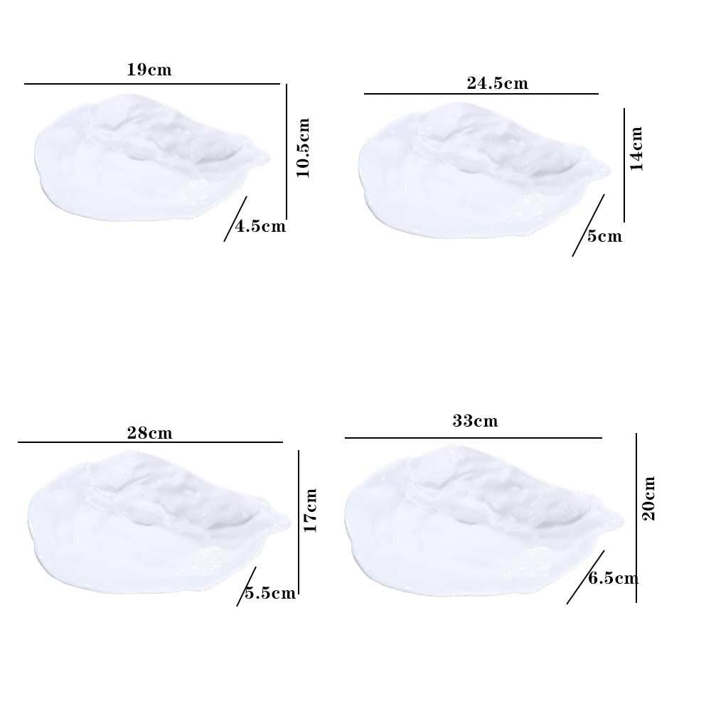 Piatto in ceramica a forma di conchiglia, piatto per insalata, vassoio per snack e dessert, piatto in ceramica a forma di ostrica, ciotola decorativa in ceramica (XL, bianco)