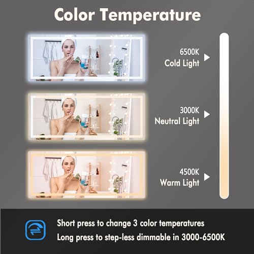 Image of GarveeHome 60x24 LED Bathroom Mirror with Lights, Backlit + Front Lit, Dimmable, Anti-Fog, Lighted Bathroom Vanity Mirror for Wall, Memory Function, Shatter-Proof (Horizontal /Vertical)