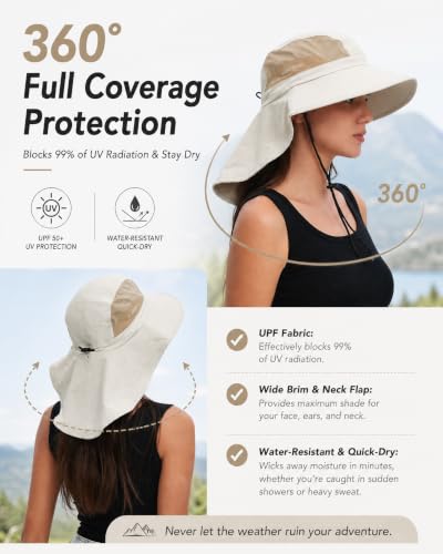Image of Sun Hat UPF50+, Breathable Wide Brim Bucket Hat Outdoor for Hiking Garden