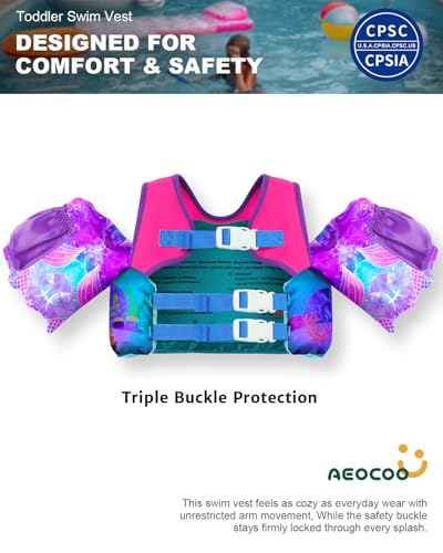 Image of AEOCOO Puddle Float Jumper for Swiming, Toddler Swim Vest for Water Play, Pool Floats with Swimming Arm Floaties Swim Jacket & Water Wings for Kids Swimmies, Boys, Girls, Ninos