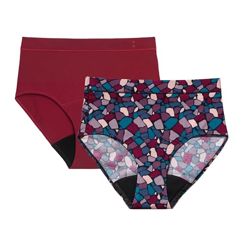 Thinx for All Period Underwear, Everyday Comfort Hi-Waist, Holds Up to 12 Regular Tampons*, Period Panties, Leakproof, Reusable & Controls Odor, Mosaic + Rhubarb, 2 Pack, S