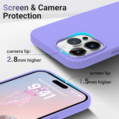 Image of Elzzi Microfiber Candy Case Compatible for iPhone 14 PRO, Shockproof Slim Back Cover Liquid Silicone Case (Purple)