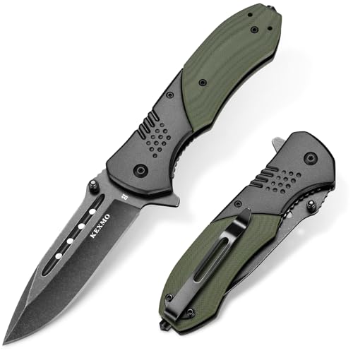 KEXMO Folding Pocket Knife with 3.46' D2 Steel Blade and G10 Handle, Green