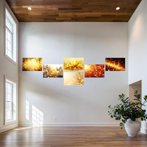 Image of SiddArtify Golden Floral Wall Art Prints Set - Botanical Poster Decor for Living Room Bedroom Office - 12x18 inch Sticker Pack of 6