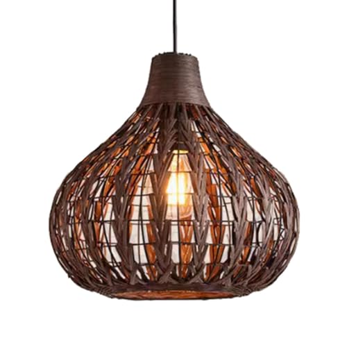 YGZPALH Lampada A Sospensione in Stile Americano Lampadario in Rattan Tropicale Cesto Lampada da Appendere Lampada A Sospensione Middle Century in Marrone Scuro Paralume Industriale per La Camera