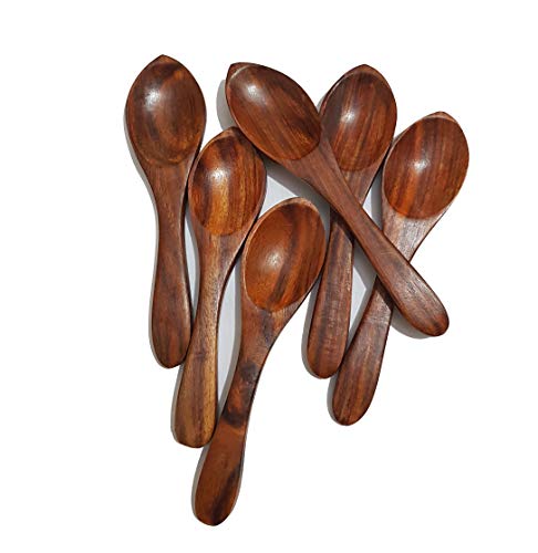 Pure Source India Wooden Masala Spoon for Small Containers, Handmade Wooden Spoon for Tea, Coffee, Sugar, Condiments & Spices, Set of 6