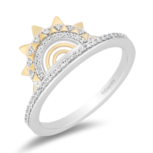 Jewelili Enchanted Disney Fine Jewelry 14K Yellow Gold over Sterling Silver with 1/6 CTTW Diamond Moana Ring