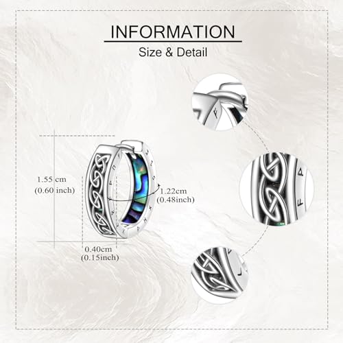 ONEFINITY Viking Earrings 925 Sterling Silver Celtic Knot Abalone Shell Hoop Earrings Viking Runes Norse Jewelry Gifts for Women Men3