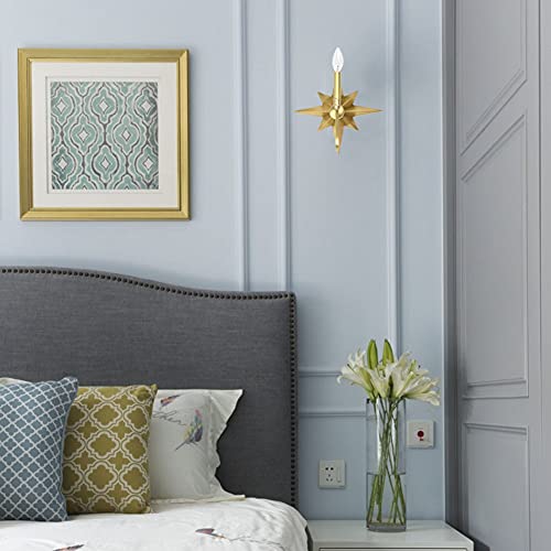 Jc H&L Vintage Sconce Lighting Fixture, Flush Mount Wall Lamp, Brass Star Candle Light For Wall, Bedside, Vanity, (Antique Brass, 1-Light) #TOP6