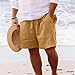 Men's Summer Casual Cotton Linen Shorts Drawstring Elastic Waist Beach Shorts Outdoor Fashion Short Pants with Pocket Yellow