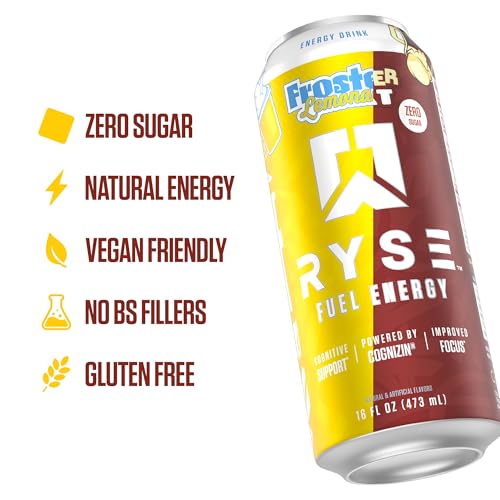 Image of RYSE Fuel Energy Drink - Variety Pack (6 Frosted Lemonade & 6 Root Beer Float) - Sugar Free - 200mg Natural Caffeine, New Formula to Supports Cognitive Health & Improves Focus - 16 fl oz (12-Pack)