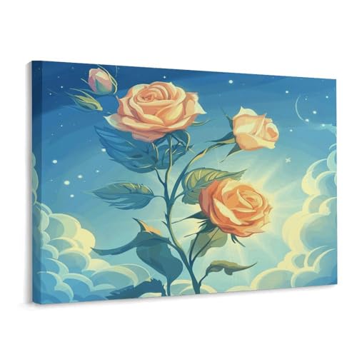 Toile murale roses oranges encadrée aux finitions d'art raffinées