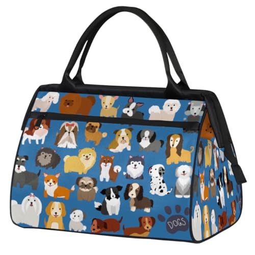 Cute Dog Puppy Set Paw Print Gym Bag for Women Men, Travel Sports Duffel Bag with Trolley Sleeve, Waterproof Sports Gym Bag Weekender Overnight Bag Carry On Tote Bag for Travel Gym Sport