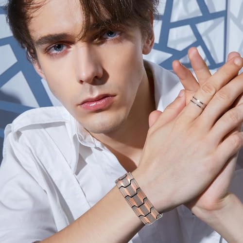 Patifirst Pulsera Magnética Para Hombre,Pulseras De Cobre Magnéticas Para Hombre - Accesorio De Para Soporte Energético En Deporte Oficina Negocios Y Regalo Cumpleaños - imagen 2