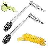 2 Pcs Spiral Potato Cutter, Piranha Spiral Knife Kitchen Accessories Tool, Stainless Steel Curly Fry Cutter, Spirals Slicer for Vegetables, Cucumbers and Carrots