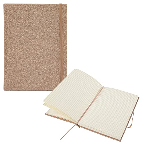Idena 12256 Glitter Notebook Champagne 14 x 20 cm Squared 100 g/m² 160 Sheets with Document Pocket Bookmark Ribbon and Elastic Closure Pack of 1