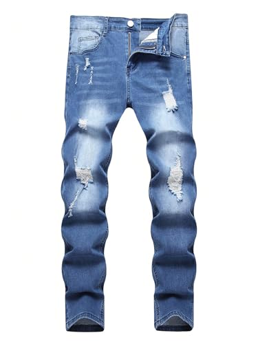 Verdusa Men's Ripped Distressed Jeans Straight Leg Slim Fitted Casual Denim Pants3