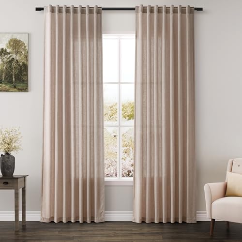 Oatmeal Linen Curtains 84 Inches Long for Bedroom Back Tab