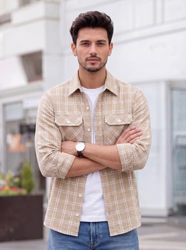 Image of Amazon Brand - INKAST Men's Cotton Blend Button Down Shirt || Long Sleeve Casual Flannel Check Shirt || Soft Breathable Lightweight Collared Shirts with Two Flap Chest Pockets || Stylish Everyday Wear
