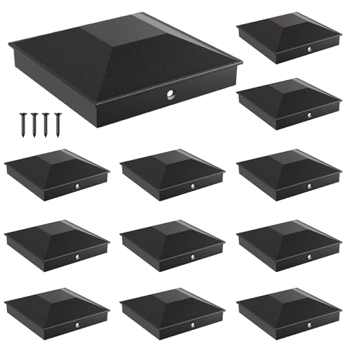 6x6 Post Caps for 5.5inx5.5in Wood Fence Post Water-Proof UV-Proof Weather Resistance Durable PP Plastic Decking Post Top Cap Cover with Mounting Screws 12 Pcs Black