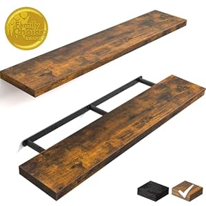 BAYKA Floating Shelves, 48″ Wall Mounted Rustic Wood Shelves for Bathroom, Bedroom, Living Room, Kitchen, Office, Hanging Shelf for Books/Storage/Decor(Rustic Brown,Set of 2)