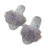 [Maison de TAO] メゾンドタオ ファーサンダル レディース ふわふわ スリッパ ルームシューズ おしゃれ 室内履き 外履き 滑りにくい 23-25cm (グレー, 23.0 cm)