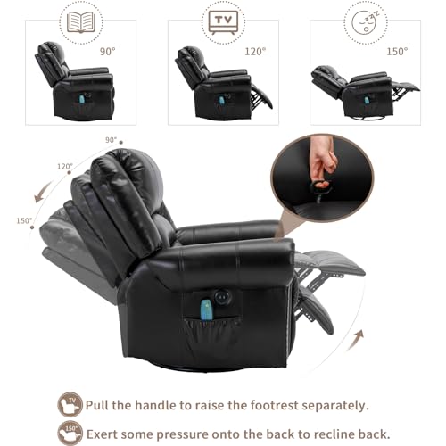 Sillón reclinable negro con masaje y giro 360° miniatura 3