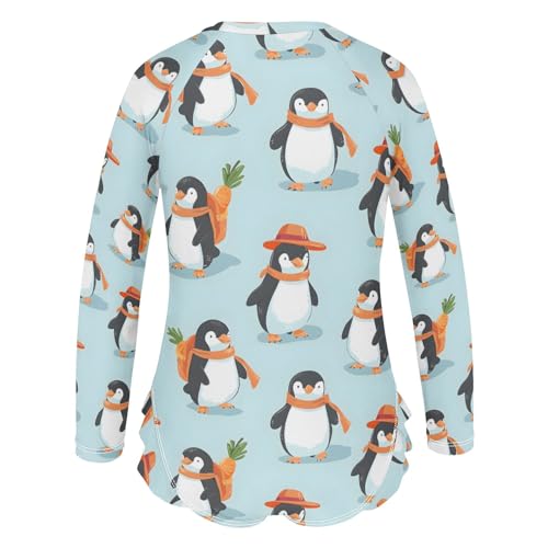 Cute Penguin Carrot Girls Long Sleeve Swimsuit Rash Guard One Piece Bathing Suits Zipper 3-12T3