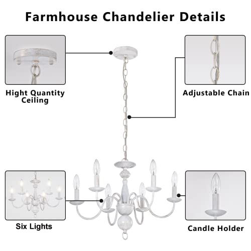 Lalula French Country Chandelier Distressed White 6-Light Farmhouse Chandelier Lighting Modern Candle Handle Metal Chandeliers For Dinning Room #TOP6