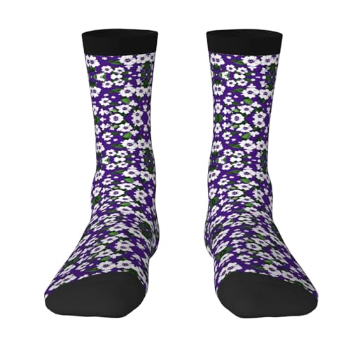 Tnnutp Calcetines vintage de moda con estampado floral morado y blanco, calcetines suaves y acogedores, calcetines para botas de regalo para mujeres y hombres, calcetines para correr, 2 negro-1, talla