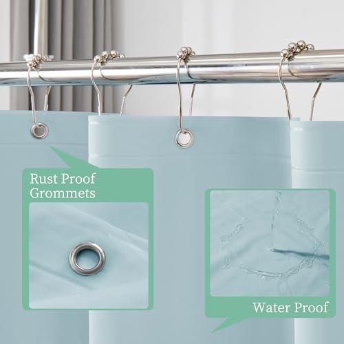 Image of Mrs Awesome Light Blue Shower Curtain Liner with 3 Magnets, 72x72 Premium Flexible Sturdy Plastic Shower Curtain for Bathroom Lightweight & Waterproof, Light Blue