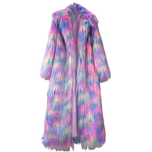 Shaggy Fluffy Faux Fur Coat With Candy Multicolored Sweater Women's Extend Ankle Puffy Outwear