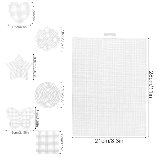 Image of 12pcs Plastic Mesh Canvas Sheets, 14 CT Multiple Shapes Plastic Mesh Screen Craft Canvas Sheets for Cross Stitch Embroidery Aida Cloth Needlepoint DIY Crochet Projects